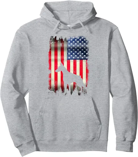 Vista 3 de Sudadera con capucha y divertida bandera de Estados Unidos de Doberman, Negro