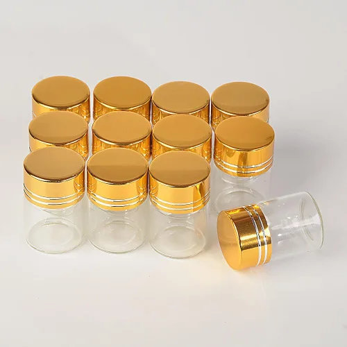 Vista 8 de 24 botellas de vidrio de 0.2 fl oz Tapa de aluminio Tapa dorada Vacío Transparente Transparente Contenedor de regalo Líquido Deseo Botellas Frascos