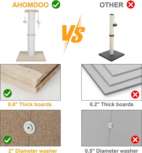 Vista 4 de Poste rascador para gatos Ahomdoo de 34 pulgadas, poste rascador para gatos resistente y más grueso de sisal con bola colgante y poste rascador