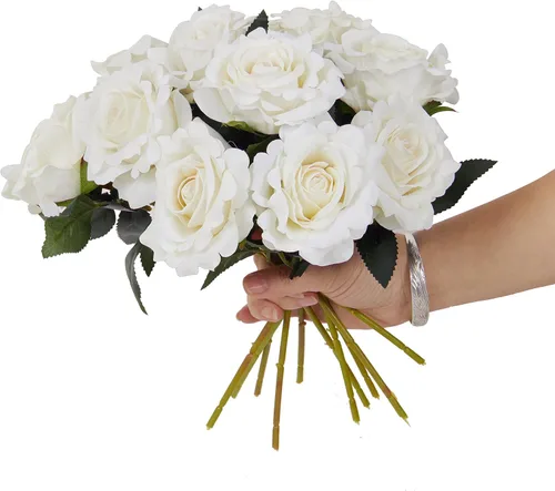 Vista 8 de 12 rosas artificiales de terciopelo de 12 pulgadas con tallo y hojas, flores aterciopeladas para decoración del hogar, centro de mesa, suministro