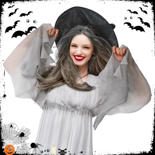 Vista 4 de Hercicy 2 piezas de disfraz de fantasma gótico y pelucas largas onduladas para disfraz, delicado vestido de novia muerta, peluca de fantasma rizado