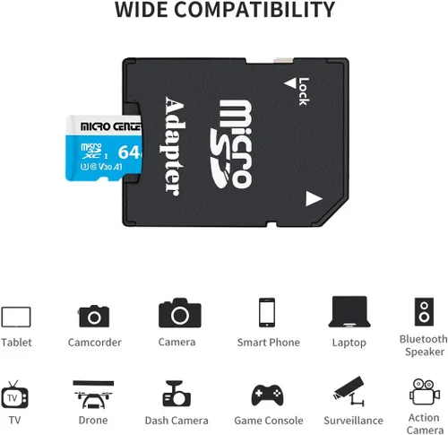 Vista 6 de Micro Center Premium - Tarjeta microSDXC de 64 GB, compatible con Nintendo-Switch, tarjeta de memoria UHS-I C10 U3 V30 4K UHD Video A1 Tarjeta Micro