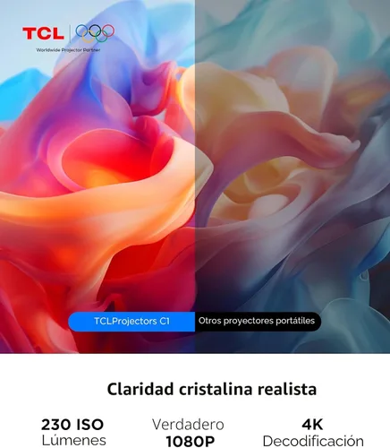 Vista 2 de TCL Proyector inteligente C1 compatible con 4K, compatible con Google TV, WiFi y Bluetooth, enfoque automático/Keystone, 1080P HDR10, Dolby Audio