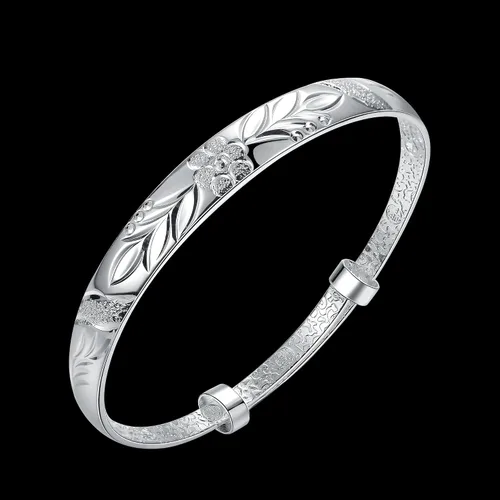 Vista 3 de Yuren Pulsera de plata de ley 925 tallada con flor de fu, 0.62 oz, peso 2.6 in, para regalo de boda