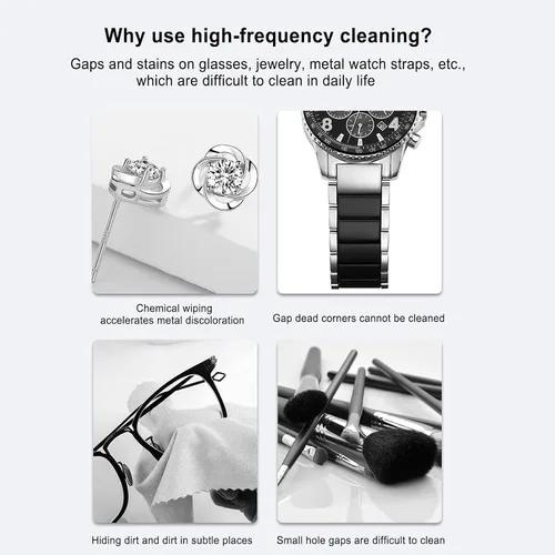 Vista 3 de Jewelry Cleaner, Portable Ultrasonic Jewelry Cleaning Machine, 360 Degree Household High Frequency Jewelry Vibration Cleaner, Rechargeable Steel