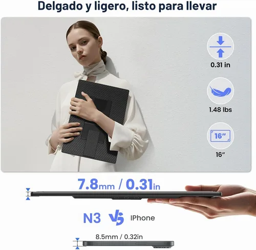 Vista 5 de Extensor de pantalla para portátil de 16", monitor portátil IPS Negro