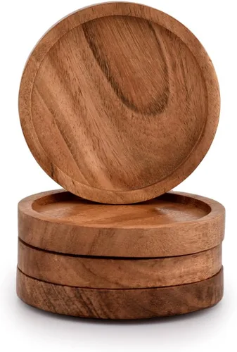 Vista 2 de Kaizen Casa Posavasos de madera para bebidas, juego de posavasos de madera de acacia natural para vasos de bebida, protección de mesa para cualquier