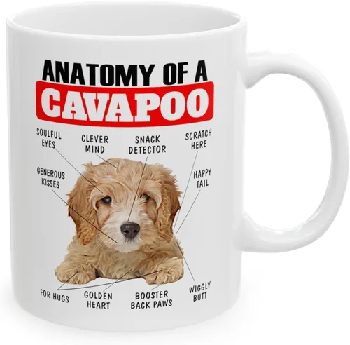 Vista 3 de Divertida taza de café de cerámica blanca de 11 oz con diseño de cachorro de Cavapoo