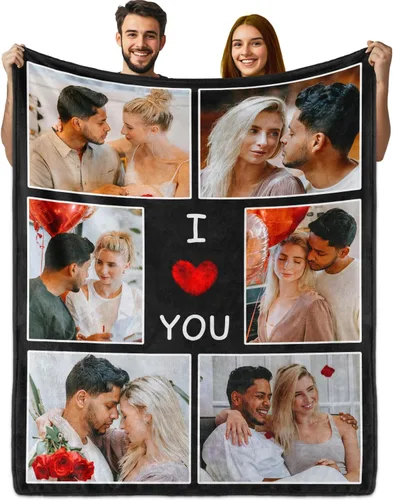 Vista 9 de PUREFLY Manta Personalizada con Texto y Fotos, Mantas Personalizadas Regalos para Esposo Esposa Novia Novio Cumpleaños Aniversario Boda San Valentín