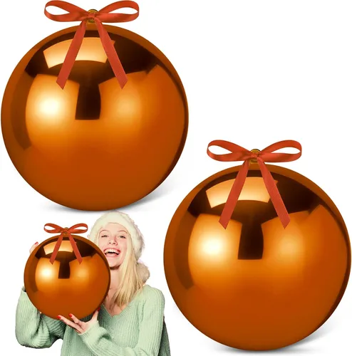 Vista 17 de Zubebe 2 adornos de Navidad gigantes rellenables de 8 pulgadas con cintas, bolas de Navidad de plástico de gran tamaño para decoración de césped al