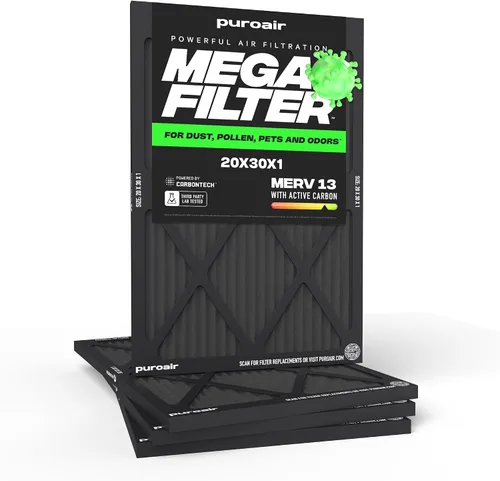 Vista 12 de PuroAir Filtro Mega - Filtro de aire de 12x12x1 MERV 13 para el hogar con carbón activado - Filtros alérgenos, caspa de mascotas, humo, polvo