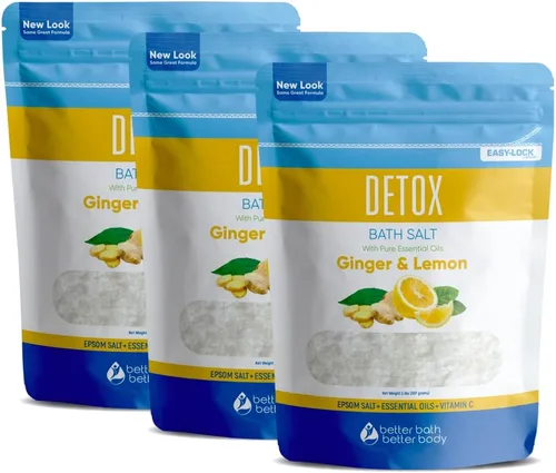 Vista 8 de Sales de epsom para baño desintoxicante, enjuague de aceites esenciales de jengibre y limón más vitamina C, 100% natural, sin perfumes, sin