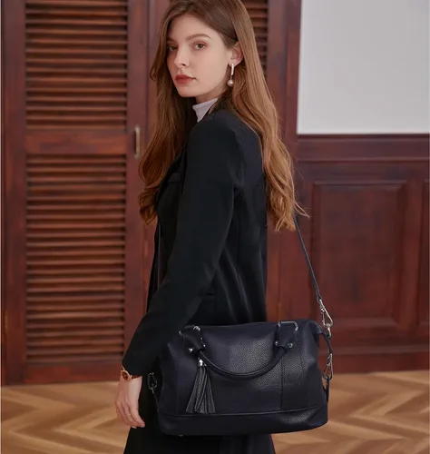 Vista 22 de Heshe - Bolsa de hombro de piel para mujer, con asa superior, bolsa cruzada