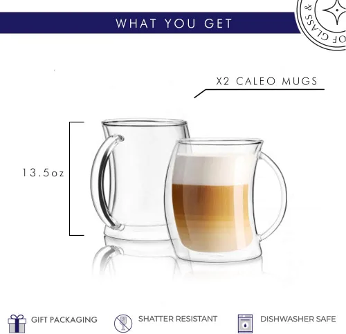 Vista 7 de JoyJolt Caleo Collection - Tazas de café de vidrio con aislamiento de doble pared (juego de 2) -13 onzas