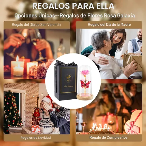 Vista 4 de Beferr Regalos de cumpleaños para mujeres, rosa de cristal de galaxia, flores preservadas para siempre, rosa iluminada en cúpula de cristal, Día
