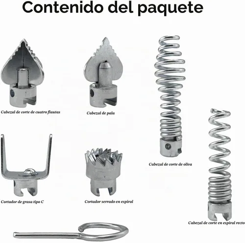 Vista 2 de Set de 7 piezas de cabezales de corte combinados para limpiador de desagües, cabezal de dragado de desagüe de 16 mm para serpiente de drenaje Ridgid