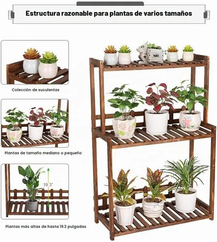 Vista 4 de Ufine - Soporte vertical de madera para plantas de 3 niveles