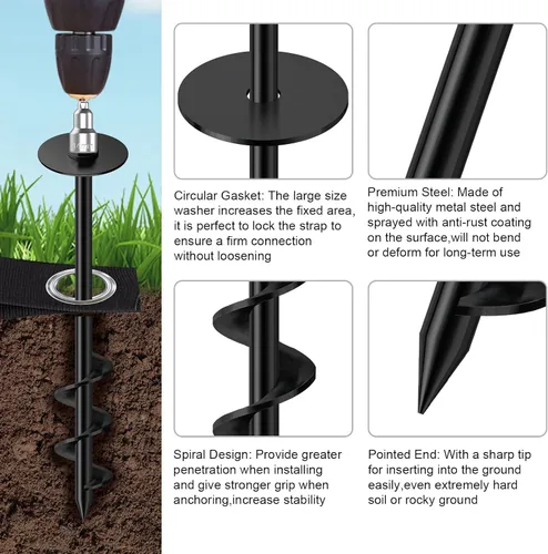 Vista 4 de Anclajes de suelo Eurmax USA Anclajes de trampolines con tornillo para vientos fuertes Estacas de tienda de campaña de alta resistencia Anclajes