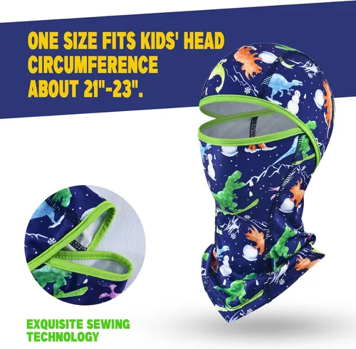 Vista 7 de Dinosaurs - Pasamontañas para niños, resistente al viento, calentador de cuello para niños y niñas