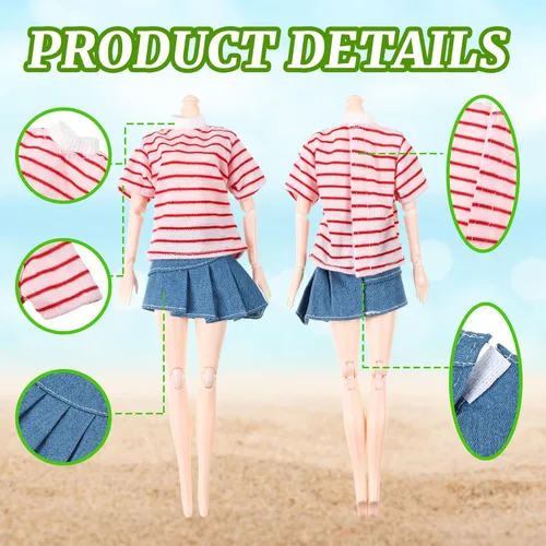 Vista 5 de 8 piezas de ropa de muñeca de Navidad para muñecas de 11.5 pulgadas, accesorios de muñeca, suéteres, pantalones de mezclilla, ropa regular de verano
