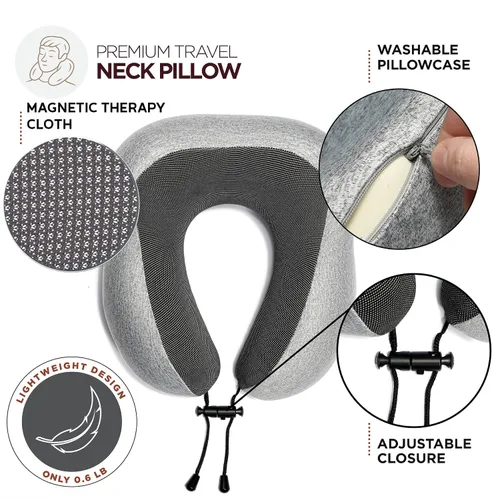 Vista 2 de Homeify Kit de viaje en avión, almohada ajustable para el cuello del avión de espuma viscoelástica con soporte para teléfono, máscara de ojos
