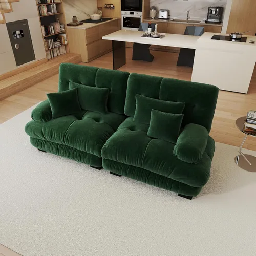 Vista 98 de Sofá modular de gran tamaño de 94 pulgadas, sofás seccionales grandes de color beige y blanco para sala de estar, juego de sofá de terciopelo, sofás