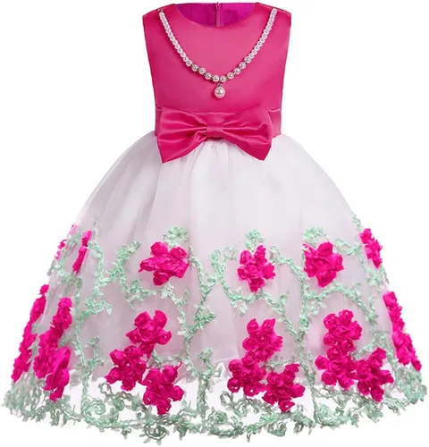 Vista 2 de NSSMWTTC 2-9T Vestido de bordado de boda para niñas de flores, vestido de Navidad con collar