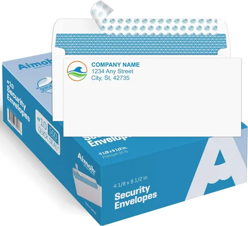 Vista 10 de Aimoh 100 sobres personalizados con adhesivo de seguridad #10 - Personalizados con logo y dirección Tamaño carta 4⅛ x 9½, blancos, 24LB, 100