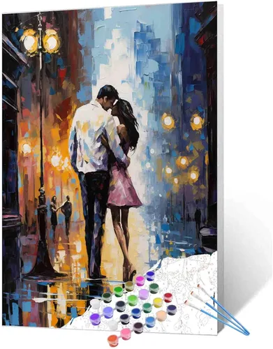 Vista 20 de Kits de pintura romántica por números para parejas con pinceles y pigmento acrílico sobre lienzo para adultos, niños y niñas bajo un paraguas