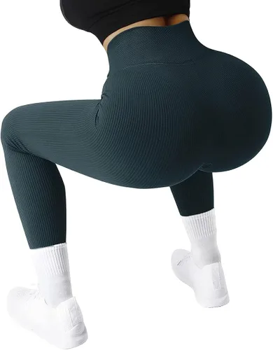 Vista 5 de SUUKSESS - Leggings acanalados de tiro alto sin costuras para mujer, pantalones deportivos de yoga para gimnasio y entrenamiento