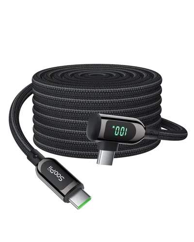 Vista 12 de SOOPII 100W Cable USB C a USB C de Ángulo Recto, Cable de Aleación de Zinc de 1 Pie de Tipo-C Trenzado de Nylon con Pantalla LED para iPad