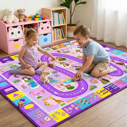 Vista 10 de Alfombras infantiles para sala de juegos, 5 x 7 pies, alfombra educativa del alfabeto ABC con números de las estaciones, alfombras ABC para niños