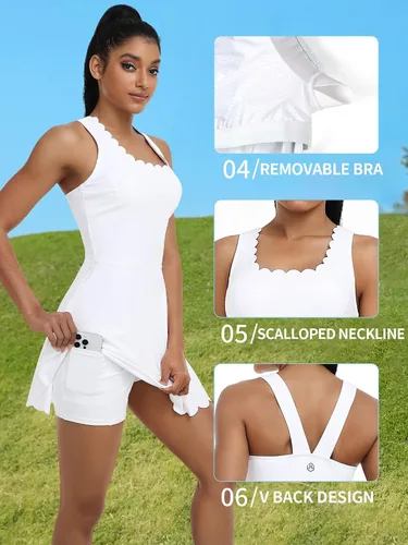 Vista 3 de ATTRACO Vestido de tenis para mujer con pantalones cortos, faldas de golf con bolsillos