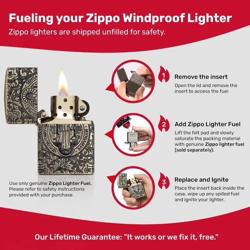 Vista 8 de Zippo - Encendedor de bolsillo cruzado Armadura San Benito Latón