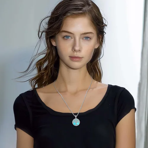 Vista 135 de Joyas de turquesa para mujeres y hombres de plata de ley 925 con colgante de urna para cenizas, collar con medallón de imagen, martillo de Thor