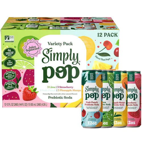 Vista 11 de Simply POP Soda Prebiótica Ponche Cítrico en Latas, 12 fl oz, Paquete de 12