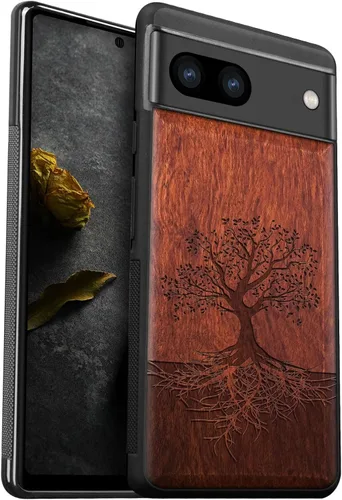 Vista 12 de Carveit Funda de madera para Pixel 8a - Madera natural y negro suave TPU a prueba de golpes - Funda de madera única compatible con Google Pixel 8a
