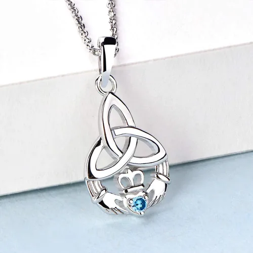 Vista 3 de JO WISDOM Collar con colgante de corazón celta irlandés de plata de ley 925 con piedras natales