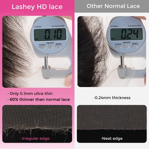 Vista 3 de Lashey Pelucas de cabello humano lacio Yaki de 5 x 5, cierre de encaje HD transparente, densidad del 180 %, prearrancado con nudos blanqueados