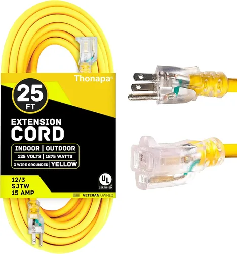 Vista 17 de Thonapa Cable de extensión de calibre 12 de 6 pies para exteriores, resistente 12/3, extremo iluminado SJTW Cable negro, 3 clavijas, enchufe a