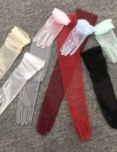 Vista 6 de YCShun - Guantes largos de tul para mujer, guantes largos de fiesta de ópera de 27 pulgadas de longitud al codo