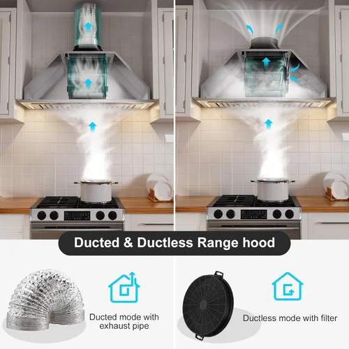 Vista 6 de BRANO Campana extractora de inserción, campana de ventilación de cocina integrada de 900 CFM con control de voz, gestos y táctil, ventilador