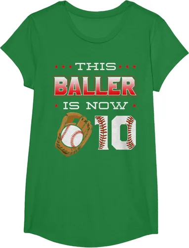 Vista 50 de This Baller Is Now 10 - Camiseta de béisbol para fiesta temática de cumpleaños número 10, Negro