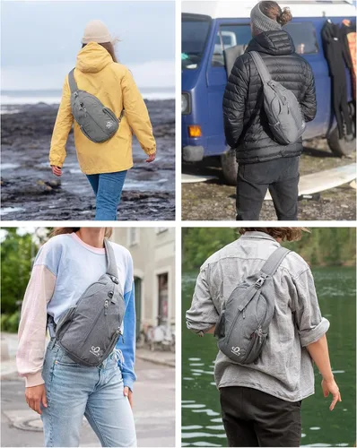 Vista 3 de Waterfly - Mochila cruzada tipo bandolera para viajes y caminatas, bolsa de pecho, Gris, talla única