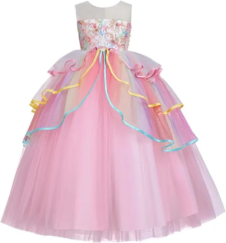 Vista 18 de REXREII Vestido de tul sin mangas para fiesta de unicornio para niñas, disfraz de carnaval, princesa, cumpleaños, Navidad, vestido largo