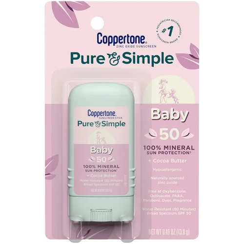 Vista 10 de Coppertone Pure and Simple Loción de protección solar mineral de óxido de zinc SPF 50, protector solar resistente al agua para piel sensible
