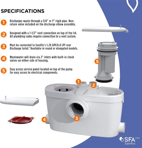 Vista 5 de SANIFLO Saniaccess 3 Pump - Bomba Maceradora de Baño Completo - Residencial