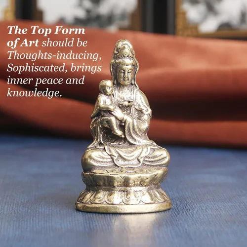 Vista 5 de Estatua de latón macizo Guan Yin Abrazo Bebé Metal Arte Diosa Estatua Religiosa Inspiradora Feng Shui Estatua de Buda Kwan Yin Meditación Pacífica