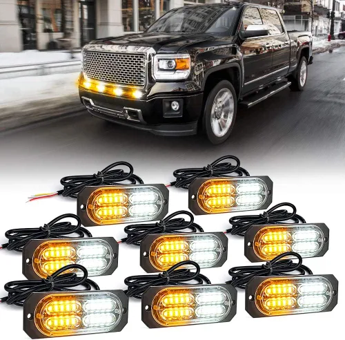 Vista 16 de Xprite Kit de luces estroboscópicas de emergencia con 20 luces LED de montaje empotrado en superficie de color ámbar, ultradelgado, salpicadero