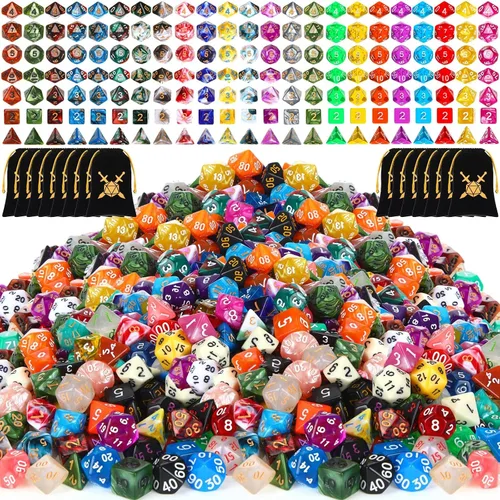 Vista 10 de 105 piezas, conjuntos de dados a granel, dados poliédricos con bolsa con cordón, juego de mesa de rol múltiple D4 D6 D8 D10 D% D12 D20